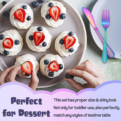 HaWare 9-Piece Toddler Kids Silverware Set, Stainless Steel Hammered Flatware, Preschooler Eating Utensils Includes 3 Spoons 3 Forks 3 Knives, Metal Children Cutlery for Home School, Mirror Finished