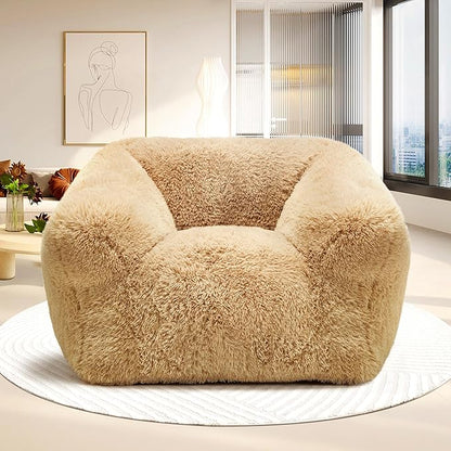 Homguava Giant Bean Bag Chair for Adults,Large Bean Bag Sofa with Armrests&Stuffed Memory Foam,Big BeanBags with Filler,Plush Bean Bag Couch Comfy Lazy Sofa Chair for Bedroom,Living Room(Large,Khaki)