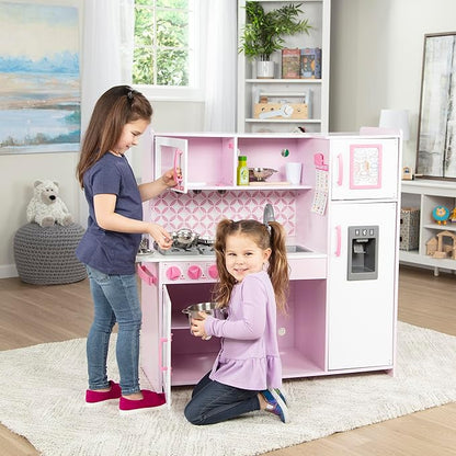 Melissa & Doug Wooden Chef’s Pretend Play Toy Kitchen With “Ice” Cube Dispenser – Cupcake Pink/White - FSC Certified