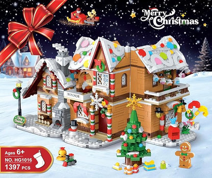 3 Style Christmas Gingerbread House Building Set with LED Light - 2024 Snowscape Village House Building Block Toy with Santa Claus Xmas Tree Train Gifts for Adults Kids Girls Boys Ages 8+ (1397 PCS)