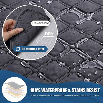 TAOCOCO 100% Waterproof Recliner Covers, Recliner Sofa Covers with Leg Straps, Reversible Recliner Couch Cover for Reclining Chair, Washable Couch Protector for Pets Kids(2 Seater, Charcoal Gray)