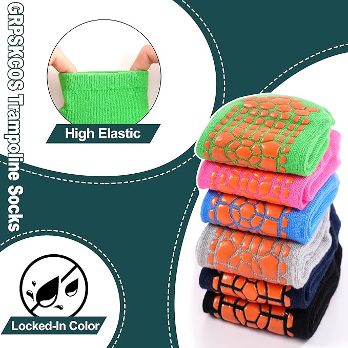 GRPSKCOS Boys Grip Socks 6 Pairs Kids Grip Socks Trampoline Sock Anti-Skid Ankle Sticky Sock for 2-13 Years Boys Girls