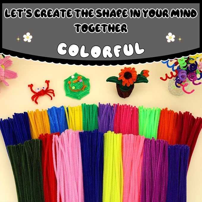 Pipe Cleaners, 100PCS Christmas Pipe Cleaners Craft Supplies, Black Pipe Cleaners for Hair Pipe Cleaners Bulk Fuzzy Sticks for DIY Art and Craft Projects Home Decoration