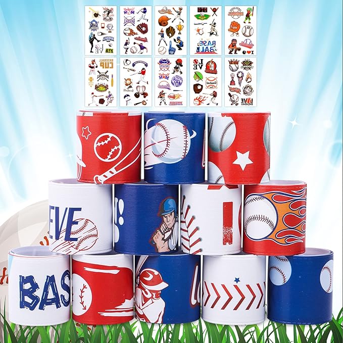 40Pcs Baseball Slap Bracelets Party Favors with Baseball Tattoo Birthday Gifts Baseball Party Decorations Snap Band for Kids Boys