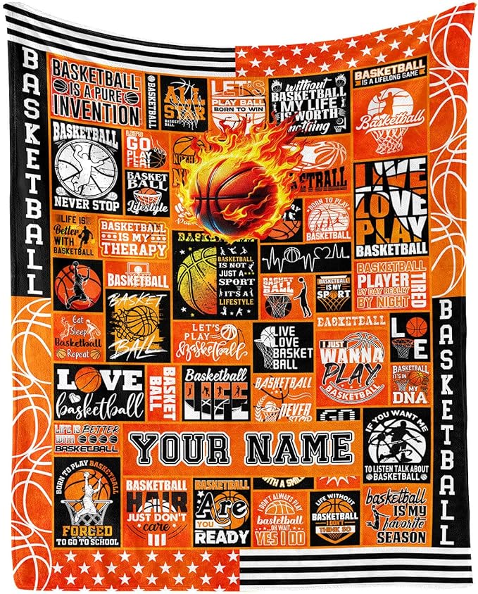 Custom Basketball Blanket - Soft Flannel Sports Basketball Blankets for Girls Boys Kids Pet Basketball Lovers - Warm Basketball Throw Blankets for All Season Sofa Lap, Chair - 40"x30"