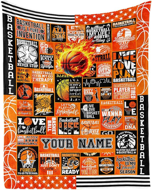 Custom Basketball Blanket - Soft Flannel Sports Basketball Blankets for Girls Boys Kids Pet Basketball Lovers - Warm Basketball Throw Blankets for All Season Sofa Lap, Chair - 40"x30"
