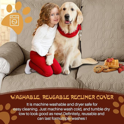 XINEAGE 100% Waterproof Recliner Chair Cover, Non Slip Covers for Recliner Chair with Pocket, Washable Dog Recliner Couch Cover with Elastic Straps (Light Coffee, 28")