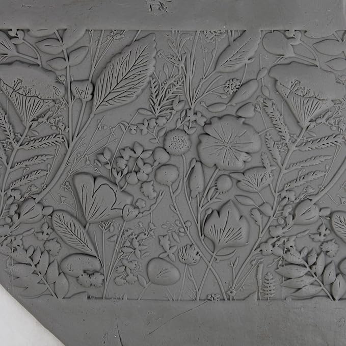 Midnight Wildflower Tangle Clay Texture Roller (4") - Seamless Meadow Set #01 - Embossing Pattern Roller for Polymer & Ceramic Clay, Pottery & Crafts