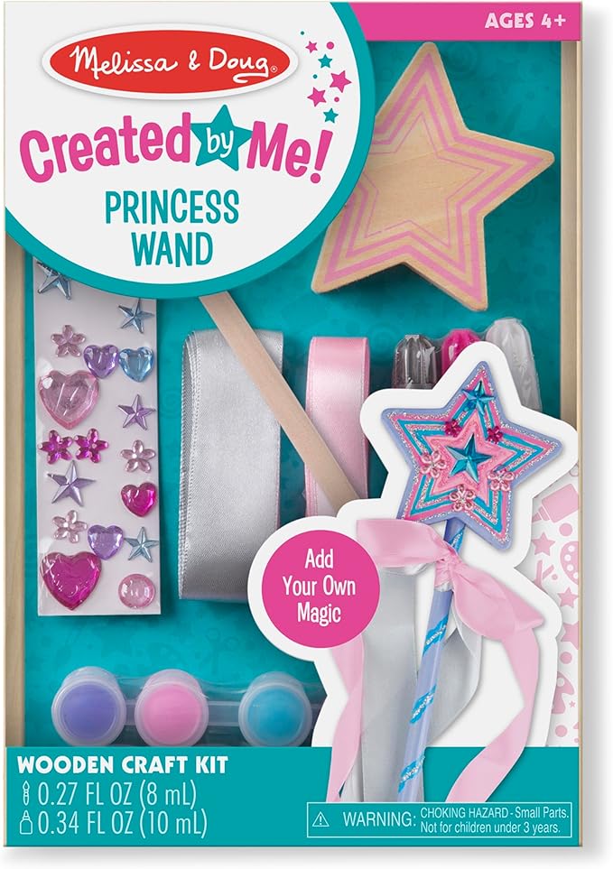 Melissa & Doug Created By Me Paint & Decorate Your Own Wooden Princess Wand Craft Kit, Pink Princess Crafts Great For Rainy Days, Toys For Kids Ages 4+
