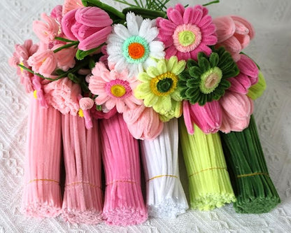 Swpohrat 600 Pcs Thick Craft Pipe Cleaners Bulk 6 Assorted Colors,12 Inch Chenille Stem Pipecleaner Kit for Craft Animals, Flowers Making,Creative DIY Decorations (Pink Flower Color)