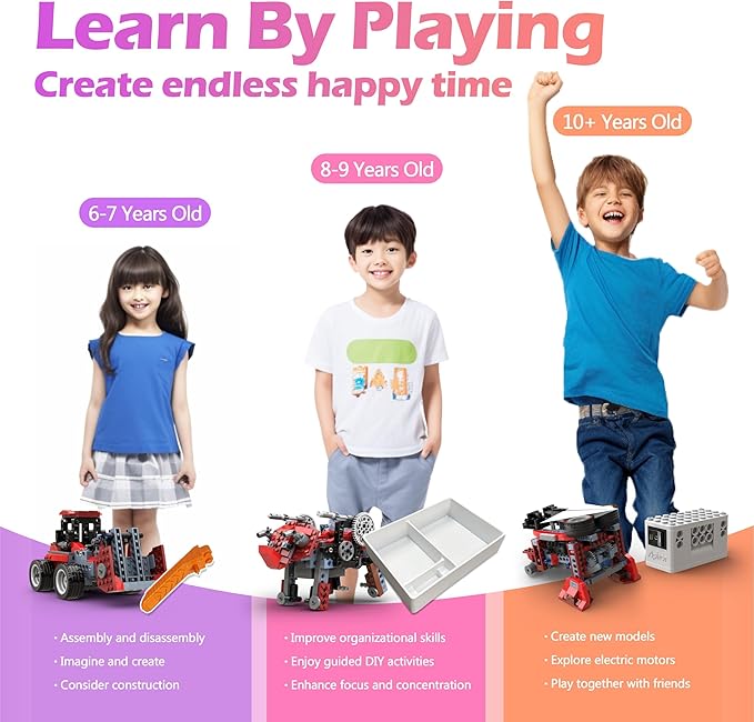 Apitor Robot B STEM Kits - Includes Large Storage Organizer, 8 in 1 Electric Monster Truck Building Toys for Kids 6-8 8-10, Educational Construction Science Kit for Boys 6-12 Christmas Birthday Gift