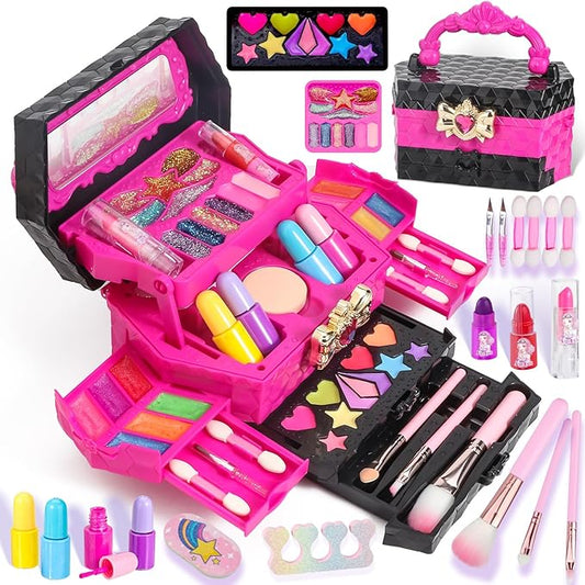 Birthday Gifts Kids Makeup Kit for Girl, Princess Toys Real Washable Cosmetic Set with Mirror, Kids Makeup Sets for Girls, Make Up Gifts for 3 4 5 6 7 8 9 10 11 12 Years Old Kid