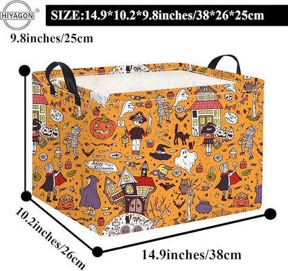 HIYAGON Rectangular Halloween Basket for Boys and Girls Kids Trick or Treat Pumpkin Basket for Halloween Parties Cute Storage Bin Organizer Box Room Decor(Pirate Halloween)