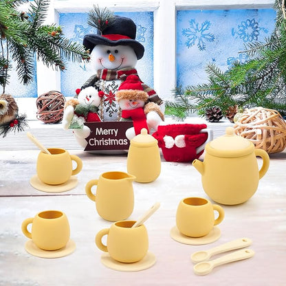 MCGMITT Tea Party Set for Little Girls, 15 Pcs Silicone Tea Set for Kids, Toddler Tea Set with Teapot Tea Cup Coasters Creamer Sugar Bowl Spoon, Pretend Play Toys for 3 4 5 6 Year Old Kids