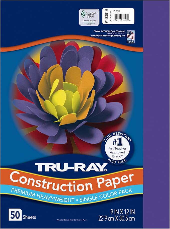 Tru-Ray® Construction Paper, 50% Recycled, 9" x 12", Purple, Pack Of 50