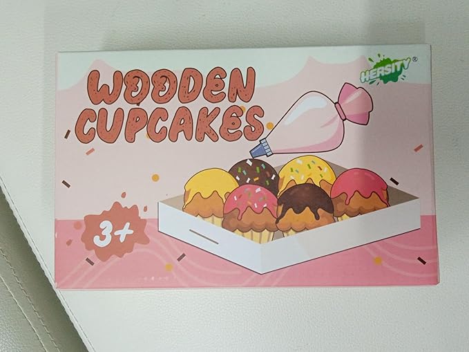 HERSITY Wooden Cupcakes Toys Pretend Play Food Desserts Kids Baking Set, Kitchen Playset for Toddlers 3-5, Tea Party for Little Girls Cooking Games Age 3 4 5 Years Old Girls Boys