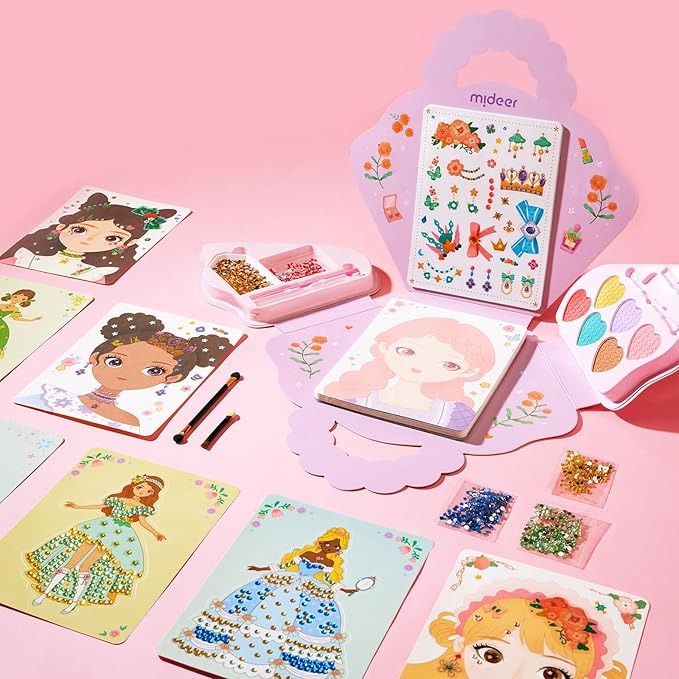Mideer 4 in 1 Art Craft Kits for Kids, Princess Dress Up Game Set with Diamond Painting & Scratch Paper Art, Paper Fantasy Makeup Activity Art Craft Kits for Girls Age 3 4 5 6 7 8