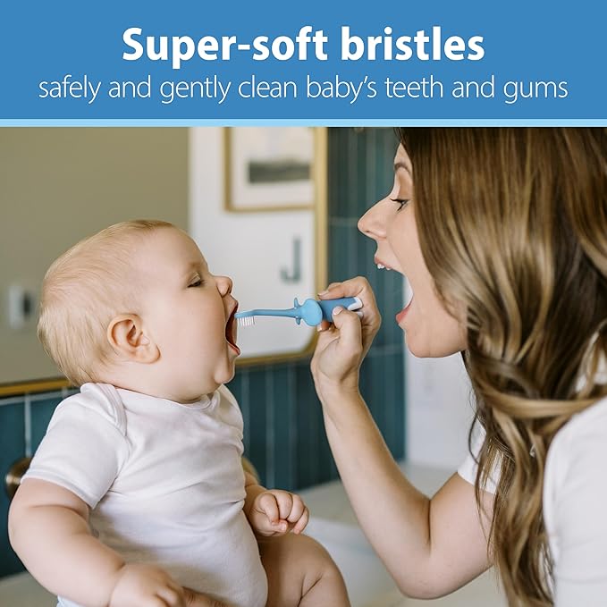 Dr. Brown's Infant-to-Toddler Training Toothbrush, Soft for Baby's First Teeth, Blue Elephant, 0-3 Years