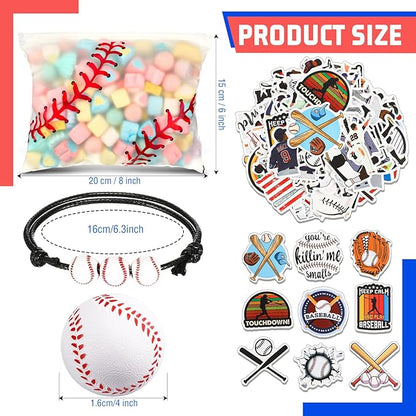 390 Pcs Baseball Party Favors Set Waterproof Baseball Gift Goodie Bags Foam Baseball Stress Ball Baseball Sports Bracelets Baseball Stickers for Baseball Themed Birthday Party Favor Decoration