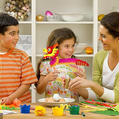 2 Pack Chinese New Year Paper Dragon Decorations, Chinese Paper Handheld Dancing Dragon Toy, DIY 3D Chinese Paper Dragon Garland for Spring Festival Party Supplies