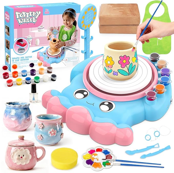 Aujazyble Pottery Wheel for Kids, Complete Pottery DIY Art & Craft Kit Toy, Arts and Crafts for Kids Ages 8-12, Girls Boy Toys Birthday Halloween Christmas Gift for Kid Ages 6 7 8 9 10 11 12+, Blue