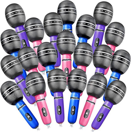 Sumind 30 Pcs Inflatable Microphones 9.4 Inch Blow up Plastic Fake Microphone Props Toys for Karaoke Musical Concert 80s 90s Singer Birthday Party Cosplay Stage Decoration Supplies(Vibrant Color)