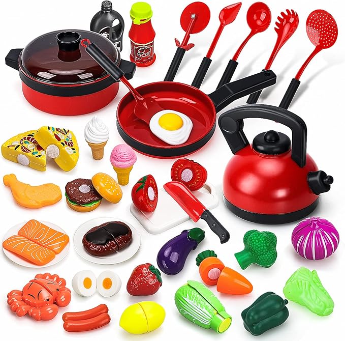 STEAM Life Play Kitchen Accessories Toy Play Food 3 4 Year Old Girls Gifts - Toddler Kitchen Set for Kids Pots and Pans Kids Kitchen Playset Fake Play Kitchen Toys for Toddlers Gifts for Girls Boys