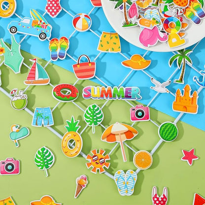 JULBEAR Summer Foam Stickers,300 Pcs Bulk Self-Adhesive Hawaiian Beach Stickers for Arts Crafts Beach Theme Summer Birthday Party Favors Decoration Home DIY Supplies