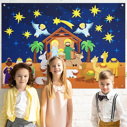 Batiyeer Nativity Felt Story Board for Toddlers 31 Pcs Birth of Jesus Felt Figure Felt Board Story Sets Interactive Felt Board for Kids Felt Story Board Pieces for Kids Classroom Activity Christmas