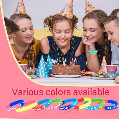 48 Pieces Rubber Bracelets for Happy Birthday Gift Silicone Stretch Wristbands Colored Silicone Bracelets for Birthday Party Supplies (Mixed)