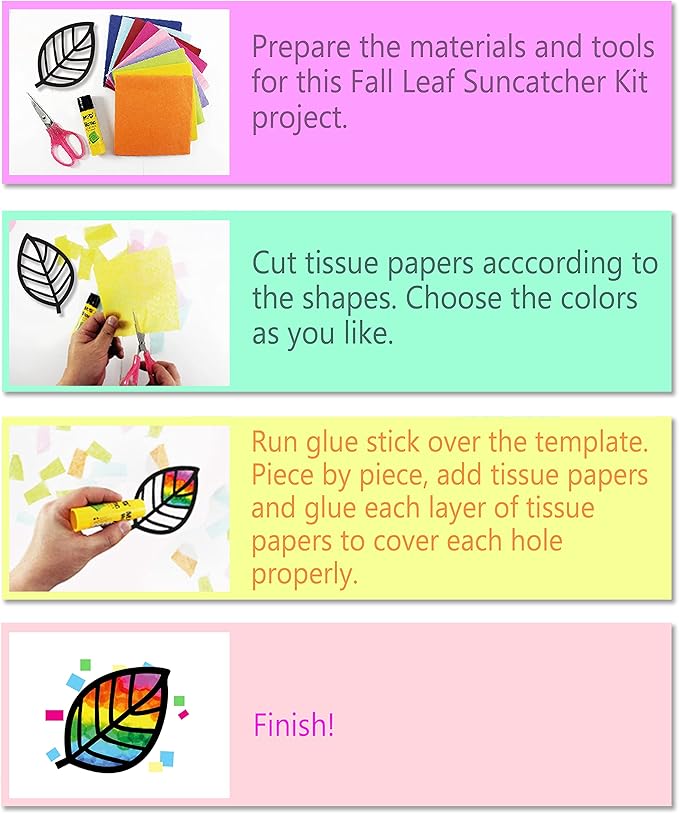 VHALE Suncatchers Craft 3 Sets (9 Cutouts) w Tissue Papers Stained Glass Effect Paper Sun Catcher Kit, Window Art, Classroom Crafts, Creative Art Projects, Kids Party Favors (Fall Leaf)