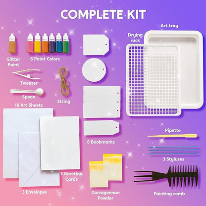 Klever Kits Marbling Paint for Kids, Metallic Gold Water Marble Paint Art, Arts and Crafts for Girls & Boys 6-12 Years Old, Paint Craft Kits, Birthday Gifts Ideas Activities Toys