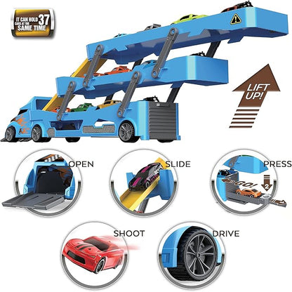 7 in 1 Toy Car Hauler - Semi Truck Toy Cars for Kids Ages 4-8 Boys Toddler Cars to Drive