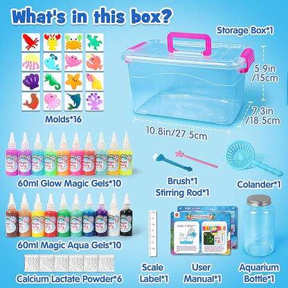 Mocoosy Magic Water Elf Toy Kit for Kids, Glow in the Dark Aqua Fairy Water Gel Kit with 20 Gel & 16 Molds, Make Your Own Squishies, Squishy Maker Water Pets, DIY Art Crafts, Boys Girls Easter Gifts