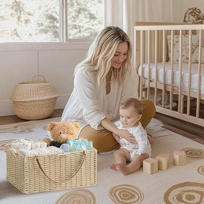HBlife Baby Diaper Caddy Organizer, Paper Rope Storage Baskets Nursery Bin with Removable Divider, Portable Car Organizer for Diapers, Baby Shower Gifts, Newborn Essentials Must Haves