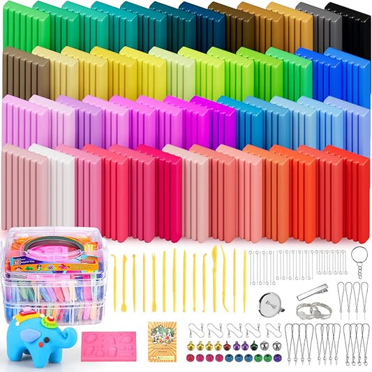 Polymer Clay 50 Colors, Modeling Clay for Kids DIY Starter Kits, Oven Bake Model Clay, Non-Toxic, Non-Sticky, Ideal Gift for Children and Artists.
