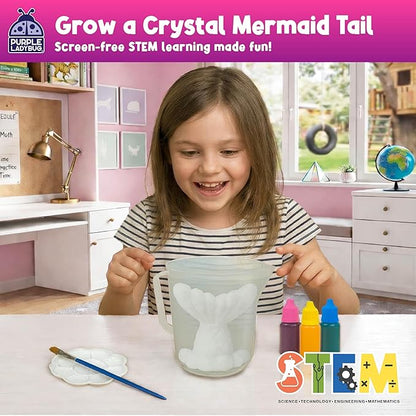 PURPLE LADYBUG Crystal Growing Kit for Kids - All-in-One Educational Gifts for Girls 8-12 Years Old, Crystal Making Experiment, Mermaid Theme STEM Kit for Girls, Fun Science Activity for Kids