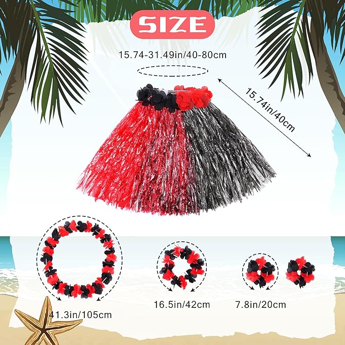Fortuning's JDS Hawaiian Hula Grass Skirt for Girls Elastic Flower Costume Kids Outfits for Luau Tropical Beach Party Decor