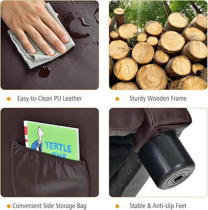 Costzon Kids Recliner, Adjustable PU Leather Lounge Chair w/Side Pockets, Footrest, Headrest for Kids Room & Play Room, Easy to Clean, Padded Recliner Sofa for Children Boys Girls Aged 3-12 (Brown)