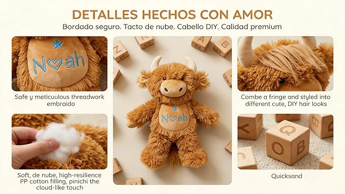 Personalized Highland Cow Stuffed Animal - Custom Name & Date Embroidered Plush Toy - Soft Farm Cow Nursery Decor, Baby Shower & Birthday Keepsake Gift for Boys Girls (10/13/16 Inch)