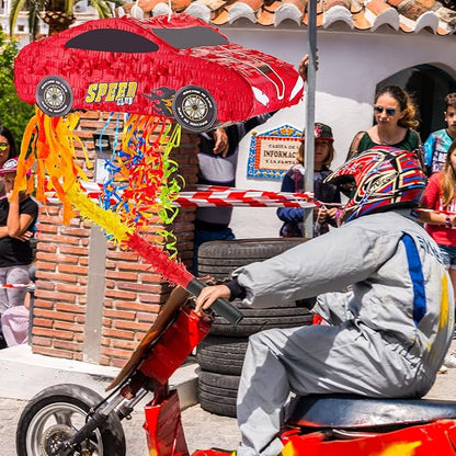 4 Pcs 15.7 Inch Race Car Piñata with Pull Strings, 3D Car Piñata with Blindfold Bat Confetti Double Sided, Race Cars Photo Booth Props for Boy Race Car Theme Birthday Baby Shower Party Supplies