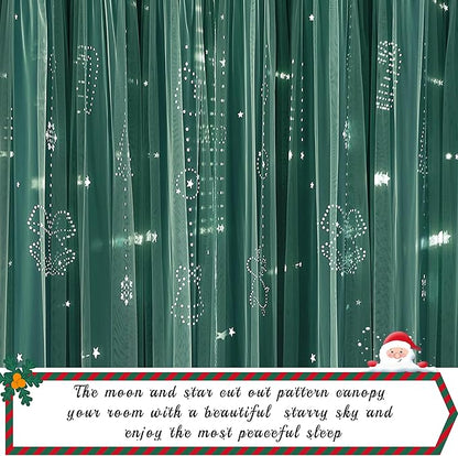 NICETOWN Double Layer Curtains - Hunter Green Curtains 84 inches Long with Sheer Overlay Nursery Panels for Bedroom/Living/Dining Room, Baby Kids, 52 W by 84 L, 2 Pieces