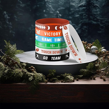 Lesnala 48 PCS Football Silicone Wristband Rugby Bracelets for Kids and Adults Motivational Sports Themed Party Supplies Classroom Rewards 6 Styles