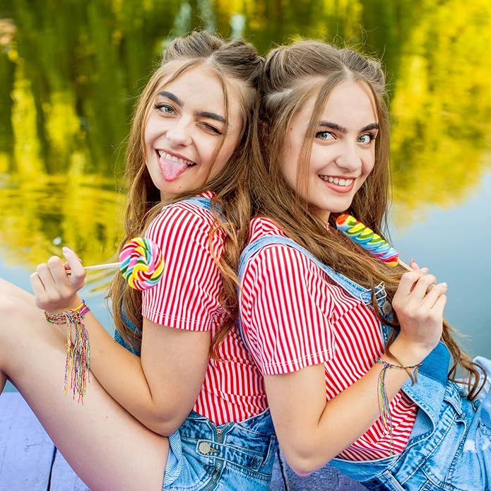 60 Pcs Friendship Bracelets Bulk Handmade Braided Bracelets Colorful String Thread Bracelets Friendship Cords Strand Bracelet for Kids Girls Women Teen Party Favors Supplies