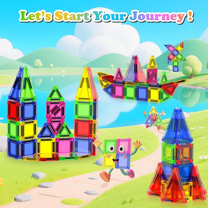 Mini Magnetic Tiles, 40 PCS Travel Magnetic Tiles with Tin, Micro Magnet Travel Toy Portable for Kids Age 3+, STEM Educational Building Set Construction Toys, Boys Girls Toddlers Birthday Gifts