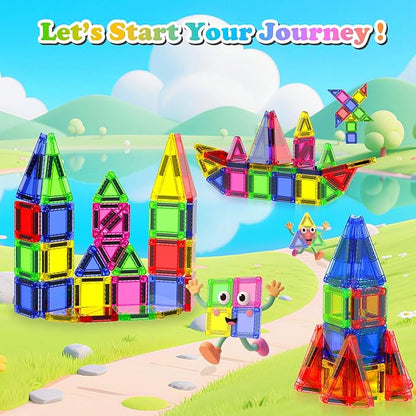 Mini Magnetic Tiles, 40 PCS Travel Magnetic Tiles with Tin, Micro Magnet Travel Toy Portable for Kids Age 3+, STEM Educational Building Set Construction Toys, Boys Girls Toddlers Birthday Gifts