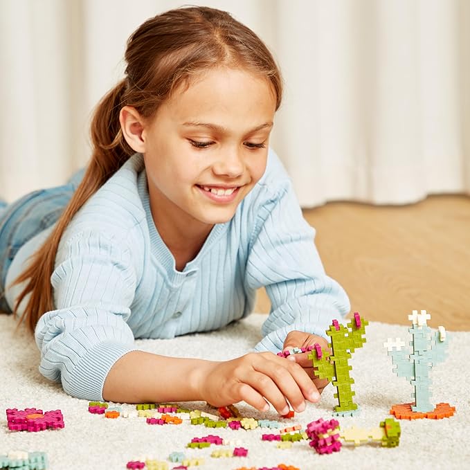 Plus Plus 240 Piece Interlocking Building Blocks for Kids, Open Ended Connecting Toys, Stem Bin Classroom Mini Manipulatives - Botanica Mix Play Tube
