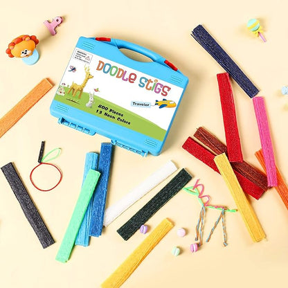 CALPALMY (800 PCS Wax Sticks for Kids, Bendable Wax Yarn Sticks - 13 Neon Colors Doodle Stigs Travel Kit - DIY Crafts and Home Partty, School Project Supplies; Great Sensory Fidget Toy for Kids