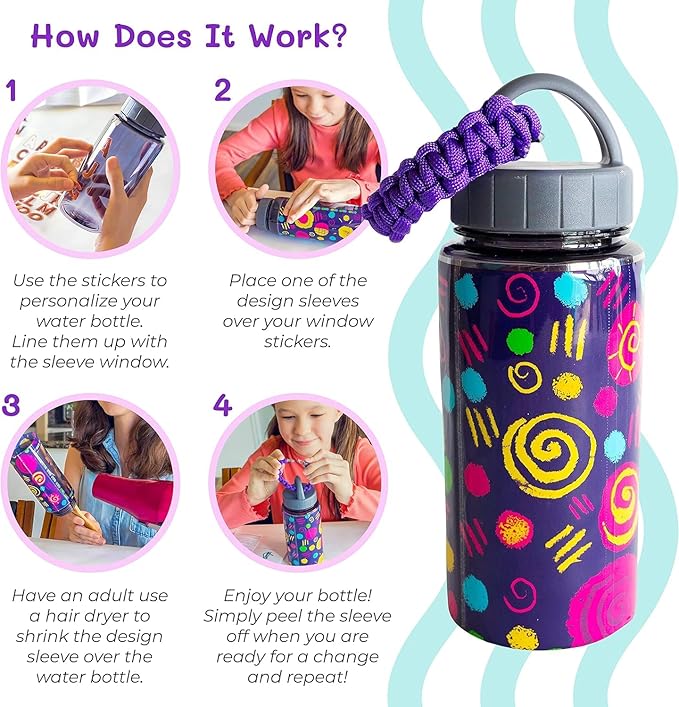 PURPLE LADYBUG Decorate Your Own Water Bottle Kits for Girls Using Shrink Wrap - Fun 6 7 8 Year Old Girl Gifts Idea, Birthday Gift for 11+ Year Old Girl, Arts and Crafts for Kids Ages 8-12