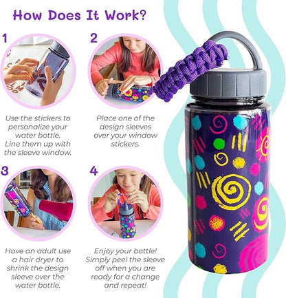 PURPLE LADYBUG Decorate Your Own Water Bottle Kits for Girls Using Shrink Wrap - Fun 6 7 8 Year Old Girl Gifts Idea, Birthday Gift for 11+ Year Old Girl, Arts and Crafts for Kids Ages 8-12